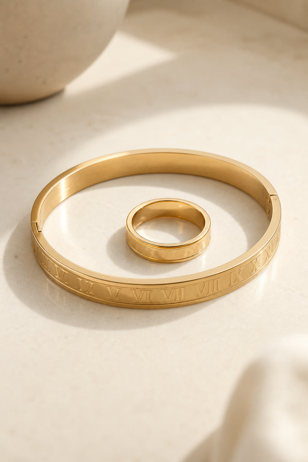 Gold Roman numeral hinged bangle